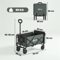 Outsunny Chariot de transport pliable chariot à roulettes avec poignée télescopique avec ouverture arrière 76 x 48 x 92 cm vert(m-3)