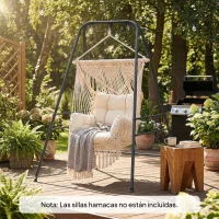 Outsunny Soporte para Silla Colgante Hamaca 183 cm Soporte para Columpio Estructura de Acero Almohadillas Antideslizantes Negro(m-2)
