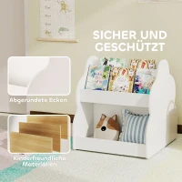 AIYAPLAY Kinderrek, 2-laags kinderboekenrek met wielen, 4 planken, voor kinderkamer, speelkamer, 54x50x56 cm, Wit(m-6)