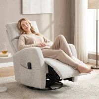 HOMCOM Fauteuil inclinable de massage et chauffage, fauteuil de relaxation en chenille, dossier réglable, pivotant 360°, crème(m-10)