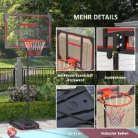 AIYAPLAY Kinder-basketbalring, outdoor basketbalring voor kinderen, in hoogte verstelbaar 210-260 cm, met wielen, vanaf 6 jaar, Rood(m-8)