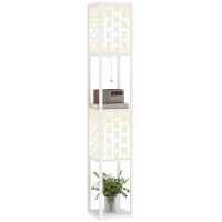 HOMCOM Staande lamp met rasterpatroon, 2-laags schappen, geschikt voor diverse lichtbronnen, wit(m-11)