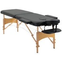 HOMCOM Massagetisch, klappbare Massageliege, höhenverstellbare Massagebank für Spa, Salon, Kunstleder, Holz, Schwarz(m-1)
