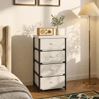 HOMCOM Cómoda para Dormitorio con 4 Cajones de Tela Marco de Acero Cajonera para Salón Oficina Vestidor Beige(m-2)