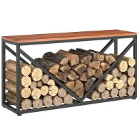 Outsunny 2-in-1 Kaminholzregal für innen 98 x 28 x 50 cm erhöhtes Brennholzregal mit Ablage Trennwand Beistelltisch(m-11)