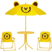 AIYAPLAY Gartenmöbel-Set für Kinder, Stühle, Tisch, Sonnenschirm, Löwen-Design, Gelb(m-12)