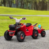 HOMCOM Quad Elettrico per Bambini con Rimorchio, Pedale, Marce Avanti e Indietro, 2.5 km/h, per 18-36 Mesi, Rosso(m-10)