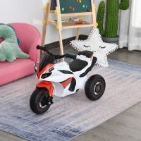 HOMCOM Moto Giocattolo a 3 Ruote per Bambini 18-36 Mesi, Motocicletta Cavalcabile Stile Polizia con Musica e Fari Senza Pedali in PP e Metallo Bianco e Rosso(m-10)