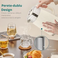 HOMCOM Fierbător 1,7 L 2200 W cu funcție de fierbere rapidă, filtru anticalcar și prăjitor cu 4 fante și 7 trepte de rumenire, alb-crem(m-8)