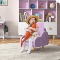 ZONEKIZ Kids Armchair Toddler Sofa Children Chair with Arm Rest, Wooden Frame, Velvet, PP Legs, Cloud Shape, for Ages 1.5-3 Years - Purple(m-2)