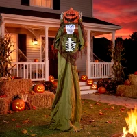 HOMCOM Geanimeerd pop-up pompoen-skelet, 173 cm, griezelige Halloween-decoratie met licht, geluid- en aanraakactivatie(m-9)