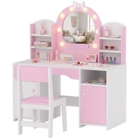 AIYAPLAY Coiffeuse pour Enfants avec Tabouret et Miroir Lumineux à 2 Couleurs en Acrylique, pour 3-8 Ans, 90 x 41 x 104 cm, Rose(m-19)