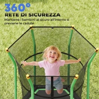 HOMCOM Trampolino Elastico per Bambini 3-10 Anni con Ingresso a Cerniera e Pali Imbottiti, 122x111x190 cm, Verde(m-6)