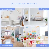 HOMCOM Set Tavolo per Bambini con 2 Sedie e Cassapanca in Legno per Cameretta, Bianco e Grigio(m-6)