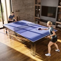 SPORTNOW 9 ft Folding Ping Pong Table Top for Billiard Tables, Table Tennis Conversion Top with Net, Foam Padding, Blue(m-14)