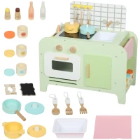 Set Bucătărie de Jucărie din Lemn AIYAPLAY pentru Copii de la 3+ Ani cu 15 Accesorii, Verde(m-11)