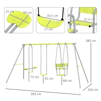 Outsunny 3 en 1 balançoire portique enfant avec 2 face à face et 1 siège de balançoire charge max. 225 kg vert(m-3)