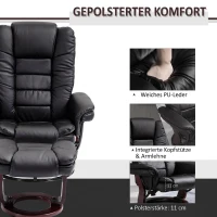 HOMCOM Relaxfauteuil met voetenbank, draaibare ligstoel, verstelbare rugleuning, lederlook, tot 130 kg, zwart(m-6)