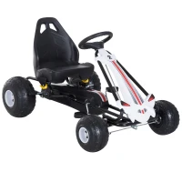 HOMCOM Vélo et véhicule pour enfants kart à pédales siège réglable frein manuel roues AR plastique acier noir blanc(m-11)