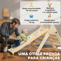 AIYAPLAY Triângulo de Escalada de Madeira 2 em 1 Escalada para Crianças de 18-48 Meses com Rampa para Deslizar ou Escalar 147x64,5x63 cm  Madeira(m-8)
