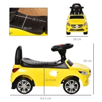 HOMCOM Macchinina per Bambini Cavalcabile con Volante, Fari e Musiche Integrate, Macchina per Bambini in PP e Metallo, 63.5x28x36 cm, Giallo(m-3)