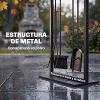 Outsunny Juego de Utensilios para Chimenea de 5 Piezas de Metal con Cepillo Pala Atizador Pinzas y Soporte Negro(m-5)