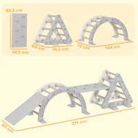 AIYAPLAY 5 in 1 Klettergerüst Montessori Indoor, Kletterdreieck mit Rutsche, Kletterbogen, doppelseitige Rampe, Spielplatz Indoor für Kinder 18-48 Monate, Grau+Weiß(m-3)