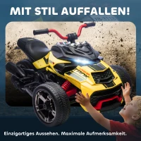 AIYAPLAY Elektrisch kinderquad, omgekeerd driewielontwerp, op batterij, MP3-speler, claxon, 2 snelheden, LED-lichten, 3-8 jaar, Geel(m-7)