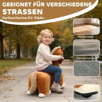 AIYAPLAY Rijpaard voor kinderen, zachte bekleding, batterij aangedreven, muziek, wielen, 1,5-5 jaar, Bruin(m-6)
