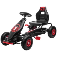 HOMCOM Kart à pédales pour enfant siège réglable 3 positions frein à main enfant de 5 à 12 ans rouge noir(m-12)