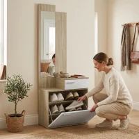 HOMCOM Recibidor de Entrada con Espejo Zapatero Abatible Cajón Mesa Pequeña 61x30x170 cm Blanco(m-8)
