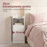 HOMCOM Set 2 comodini con stazione di ricarica, armadietto e ripiano, 25x30x60 cm, Bianco(m-4)