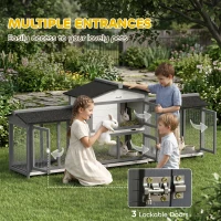 PawHut 2-Tier Large Rabbit Hutch Outdoor with Double Side Run Boxes, No-leak Plastic Tray, Ramp, 230 x 53 x 93.5cm, Light Grey(m-6)