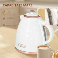 HOMCOM Fierbător electric, 1,7L, 2,2kW, funcție de fierbere rapidă cu filtru anti-calcar detașabil și lavabil(m-9)