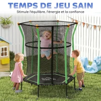 HOMCOM Trampoline pour enfant 1,22 x 1,11 x 1,9 m filet de sécurité porte zippée 6 poteaux rembourrés inclus vert noir(m-8)