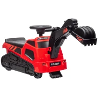 HOMCOM Buldozer Jucărie cu Volan și Cupă de Excavare, din PP și Metal, 100x43x48.5 cm, Roșu și Negru(m-7)