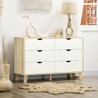 HOMCOM Commode 6 tiroirs style scandinave, meuble de rangement - dim. 120l x 40P x 76H cm, chêne et beige(m-10)