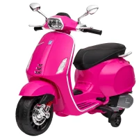 AIYAPLAY Scooter électrique enfant Vespa 6 V dim. 107L x 47l x 73H cm Musique MP3 Port USB Phare 2 roues d'entraînement - Rose(m-17)