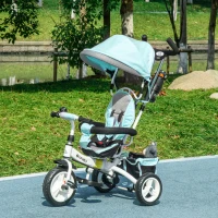 HOMCOM Triciclo Evolutivo para Bebés de +12 Meses 2 em 1 com Toldo Dobrável Guiador Cinto de Segurança e Cesto 95x50x106 cm Verde Mint(m-10)