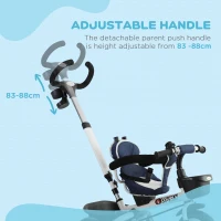 HOMCOM 4 in 1 Tricycle for Kids Toddler Folding Trike with Parent Handle Reversible Seat Adjustable Handle Removable Canopy Safety Belt for 18 Months to 5 Years Blue(m-7)