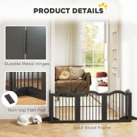 PawHut Freestanding Dog Gate Wooden Stair Gate for Dogs with Support Feet Foldable Pet Fence Safety Barrier for the House Doorway Stairs Black(m-5)