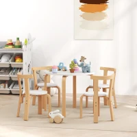 AIYAPLAY Set Tavolo e Sedie per Bambini 3-8 Anni 5 pz con Bordi Arrotondati in Legno Bianco(m-9)