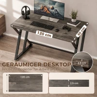 HOMCOM Schreibtisch Computertisch 120x60cm Bürotisch mit Z-förmigem Metallfuß, Holzoptik, Industriedesign für Büro, Grau(m-4)