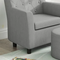 AIYAPLAY Kinderstoel met Poef, Rugleuning in Diamantpatroon, Zachte Zitplaats, Houten Frame, Grijs(m-9)