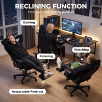 HOMCOM Chaise Gaming Ergonomique Massante et Coussin Lombaire Chauffant, Fauteuil Gaming Inclinable en Lin, Accoudoirs 3D, Noir(m-8)