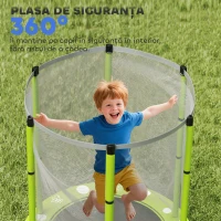 AIYAPLAY Trambulină Elastică pentru Copii Ø140 cm cu Plasă de Siguranță și Desene, Vârstă 3-6 Ani, Verde(m-7)