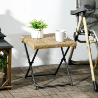 Outsunny Table basse pliable de jardin style cosy chic dim. 40L x 40l x 40H cm métal époxy résine tressée bois naturel(m-10)