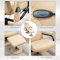 HOMCOM Swivel Recliner Chair and Footstool, Faux Leather Massage Recliner Armchair with Remote Control and Round Wrapped Base, Beige(m-6)