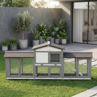 PawHut 2-Tier Large Rabbit Hutch Outdoor with Double Side Run Boxes, No-leak Plastic Tray, Ramp, 230 x 53 x 93.5cm, Light Grey(m-9)