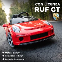 AIYAPLAY Macchina per Bambini 3-5 Anni con Licenza Ufficiale RUF GT, Telecomando, Cintura di Sicurezza e Musica, Rosso(m-3)
